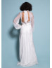 Long Sleeve Tie Neck Ivory Chiffon Bridesmaid Dress